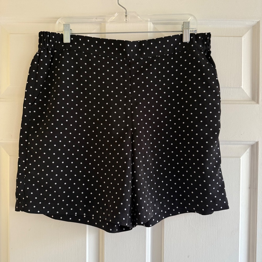 Talbots Black White Polka Dot‎ Elastic Waist Shorts Women's Size 14